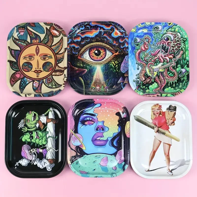 Karikatúra Rolling Tray18*14 cm cigaretový kovový kov Rolling Tray Tinkplate Storage Container Tabak Herb Herb Fajčiarske príslušenstvo pre dom