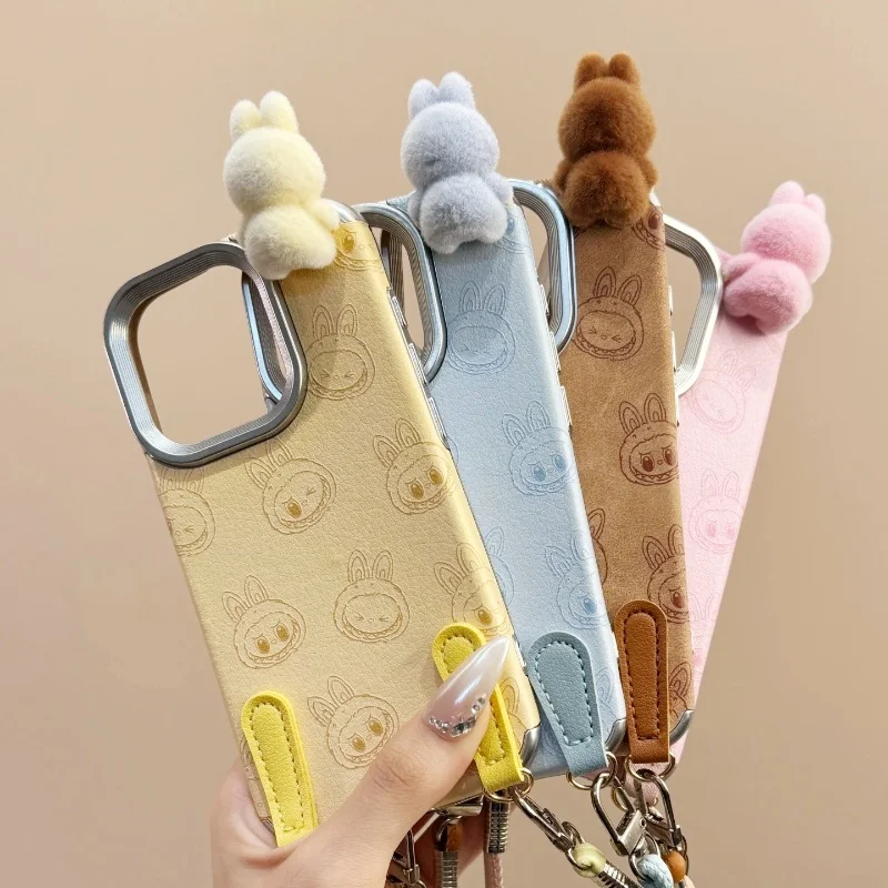 Karikatúra roztomilá 3D Labubu Ručné lano Apple 16 Phone 15 Promax All Inclusive 14 Pro Anti Drop 13 Pro Phone Case Gifts