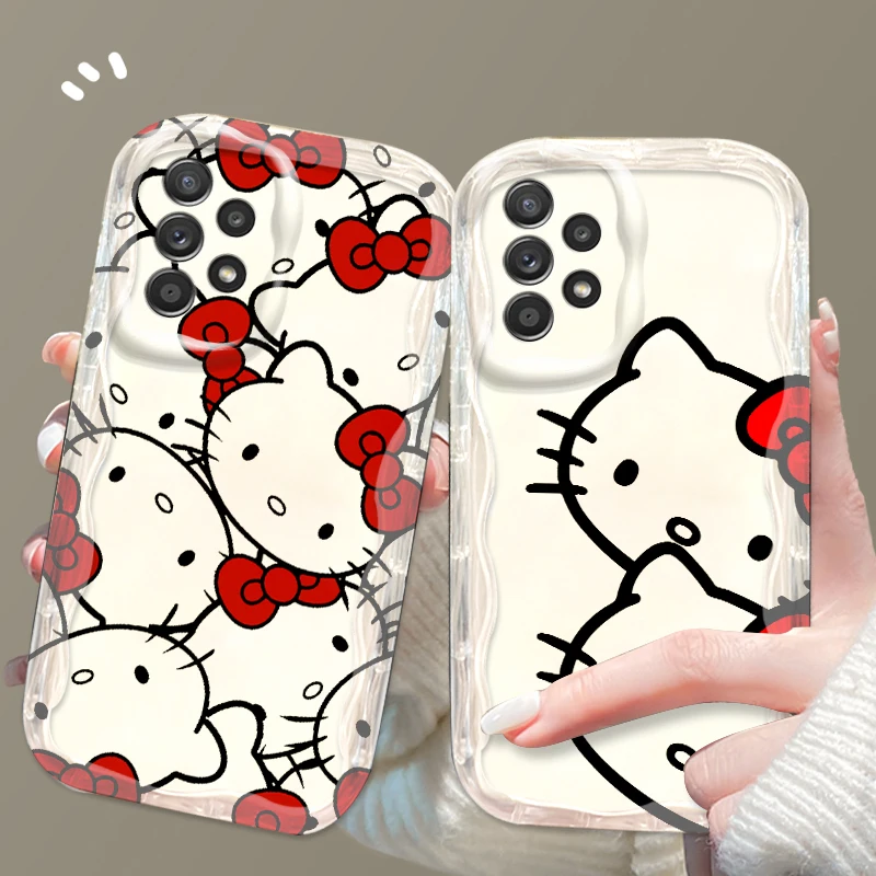 Karikatúra roztomilá Hello Kitty pre Samsung A55 A54 A53 A52 A35 A34 A33 A32 A25 A24 A23 A22 A21S A15 5G Wave Oil Telefón