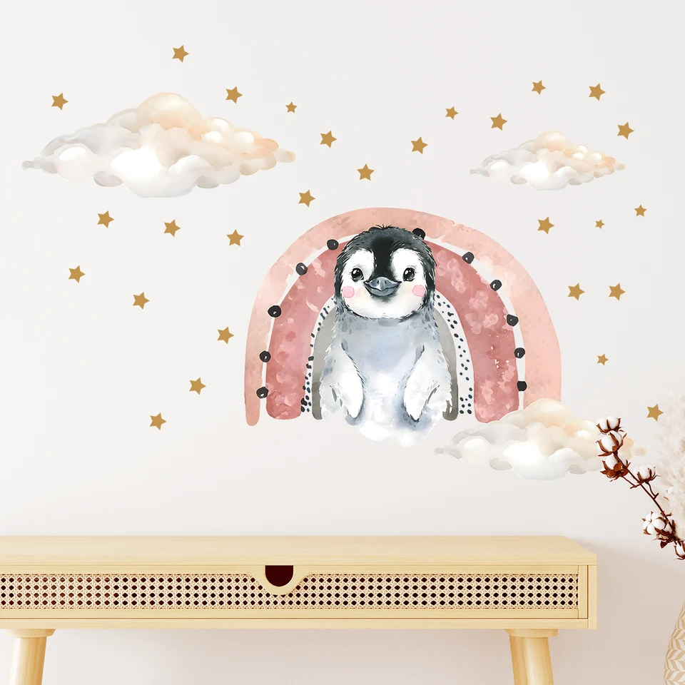Karikatúra roztomilá hviezda Rainbow Cloud Penguin Wall Stumpers Decorácie pre spálne nástenné obtisky Detská izba Domáca obývacia izba