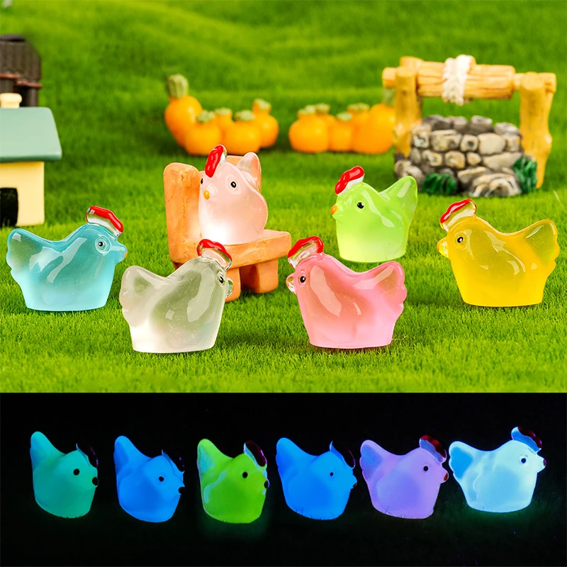 Karikatúra roztomilá sliepka malé ozdoby kreatívne noctilucentné chick živice remeslá kreatívny zvierací model DIY Domovodiskové doplnky