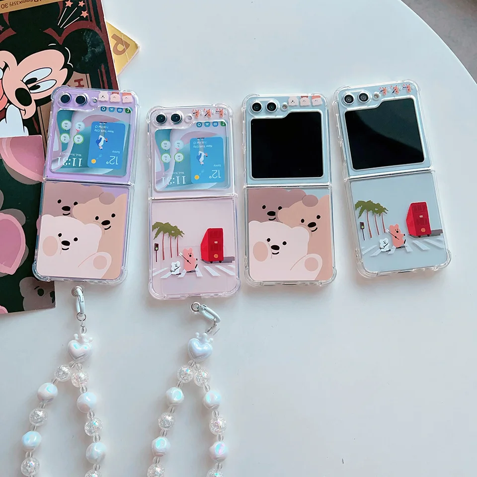 Karikatúra roztomilé medvede s puzdrom na náramok pre Samsung Galaxy Z Flip 3 4 Z Flip 5 6 5G PC Hard Anti-Drop Back Cover Funda Darček