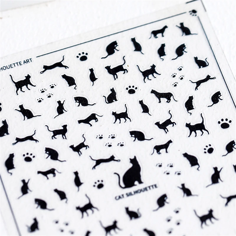 Karikatúra roztomilý Balck mačiatko zázvor mačka leopard mačka krásne ryby Bowknot Miao Paw 3D Self Adhesive na nechty na nechty