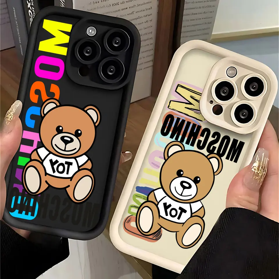 Karikatúra roztomilý puzdro na módny medvedík pre iPhone 16 15 14 13 13 12 11 Pro Max Mini XR XS x 7 8 6s Plus M-Moschinoes Soft