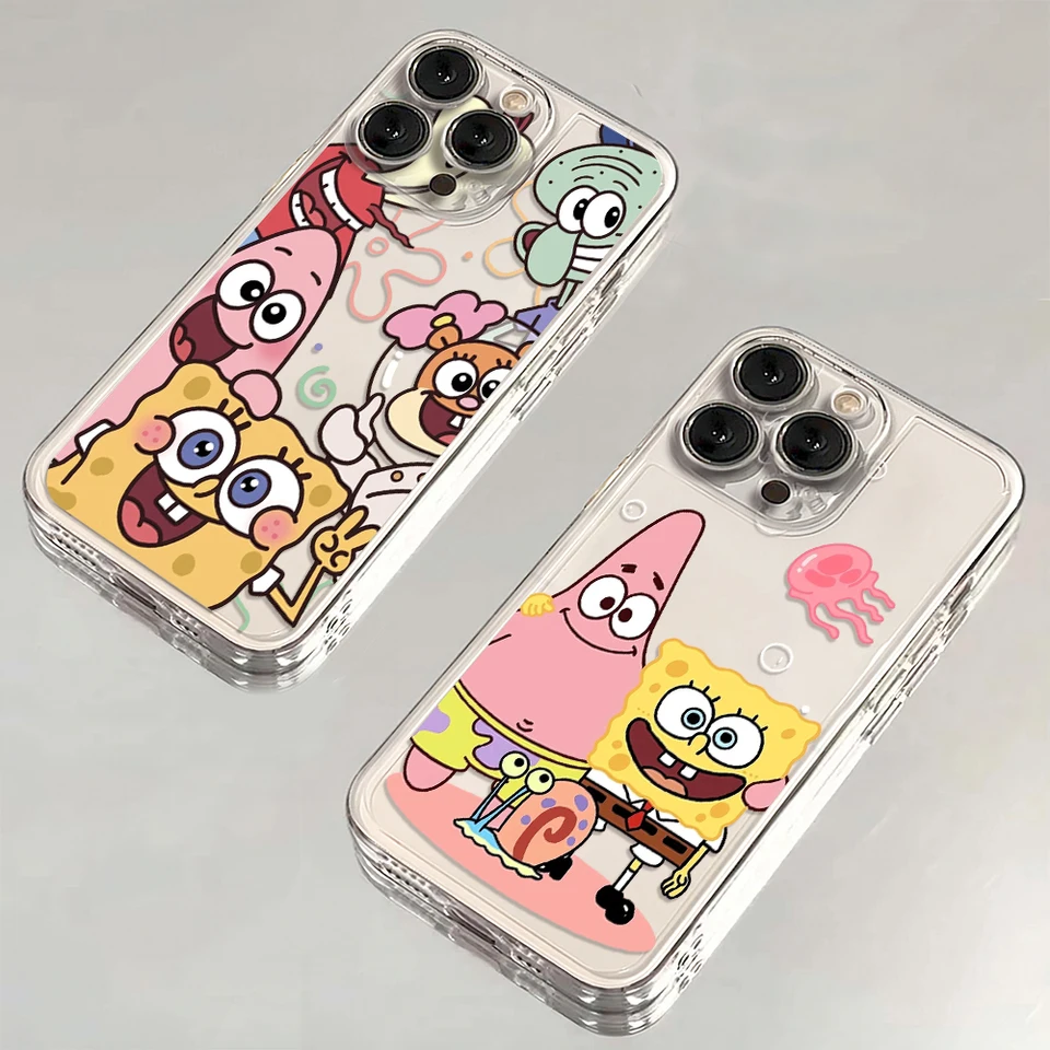 Karikatúra roztomilý S-SpongeBobs telefónny puzdro pre iPhone 16 15 14 13 12 11 Mini Pro Max x xr xsmax 7 8 Plus SE20 Priehľadný obal