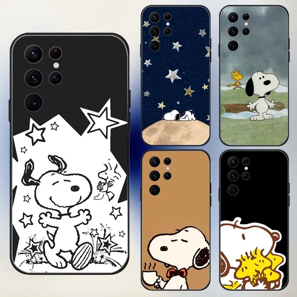 Karikatúra S-Snoopys-S Pes Dog Puet pre Samsung S24,23,22,30,21,10,9, Ultra, Plus, Lite, Fe, 5G Čierny mäkký puzdro