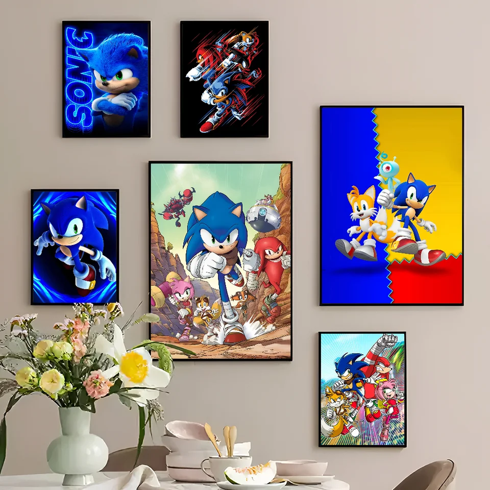 Karikatúra S-Sonic V-Videos DIY SECKY plagát Fancy Wall Sticker pre obývaciu izbu barová dekorácia dekorácie steny
