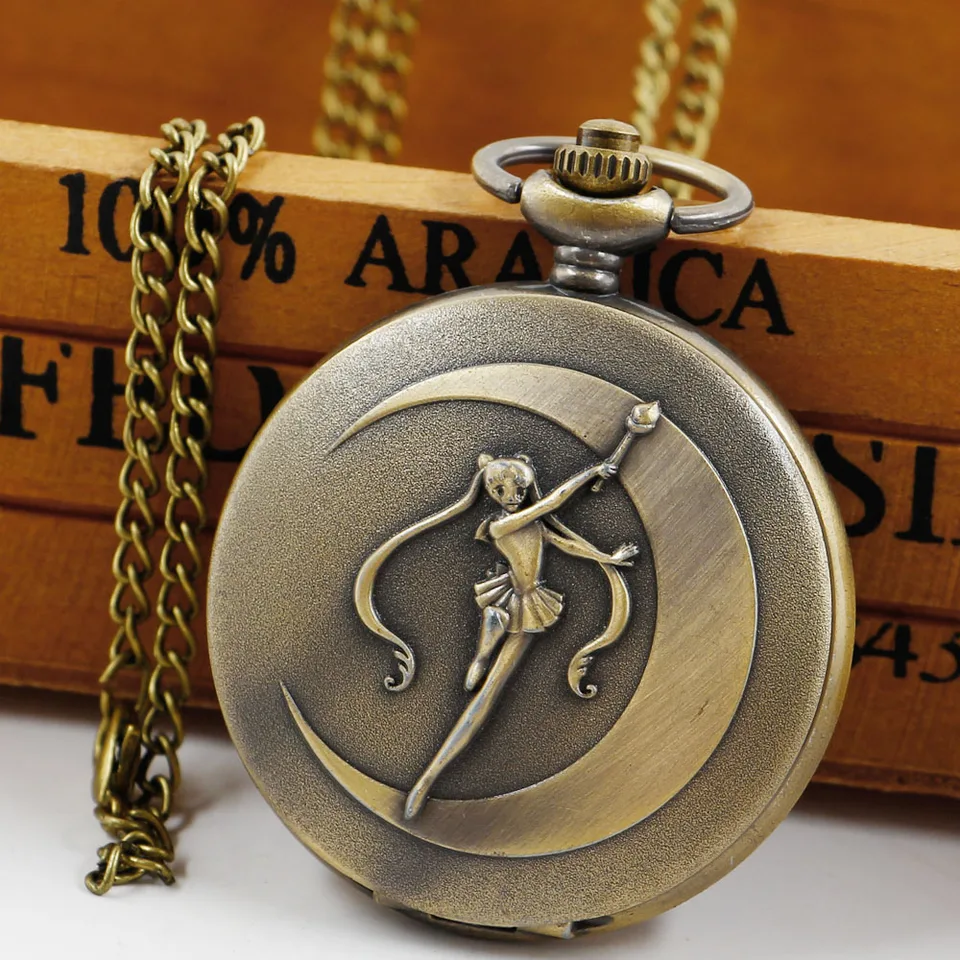 Karikatúra Sakura anime japonský anime kremeň Pocket Watch Fashion Stars Dámske reťazové retiazky Darčeky reloj de Bolsillo