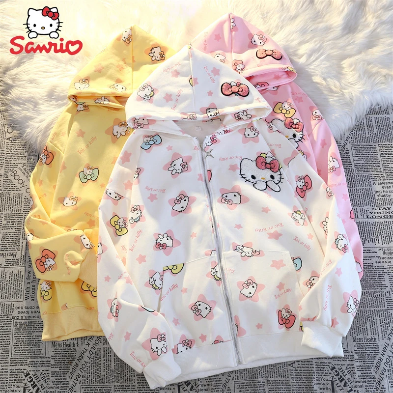 Karikatúra Sanrio Hello Kitty Tlačená mikina bunda roztomilý študent karikatúra tlačená sveter