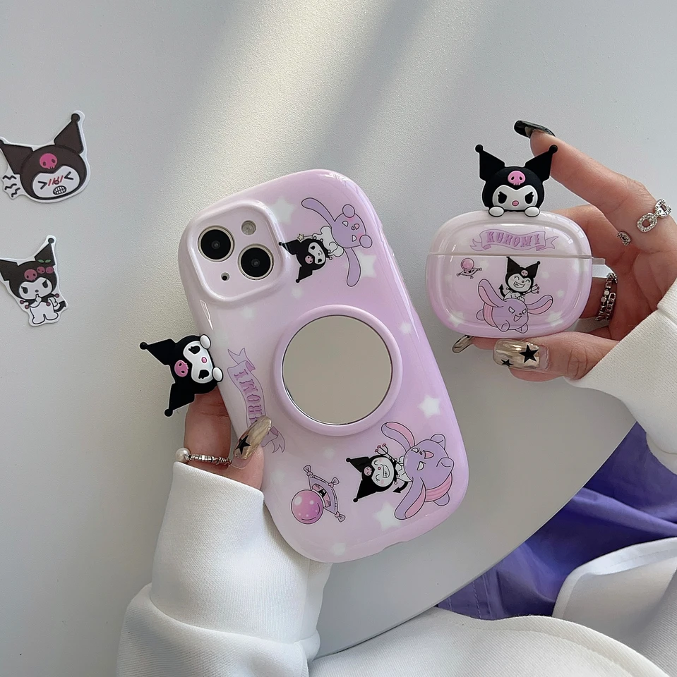 Karikatúra Sanrio Kuromi Silikone 3D Phone Cover pre iPhone 15 Pro Max 14 13 Soft bezdrôtové puzdro pre slúchadlá pre AirPods 1 2 3. Pro 2