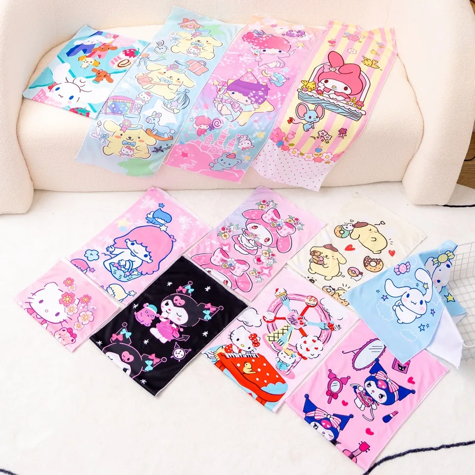 Karikatúra Sanrio Kuromi Športové chladiace chladenie potu, absorbujúce uterák na uterák, ktorý sa rýchlo vyschne moja melódia Cinnamoroll Swel uterák