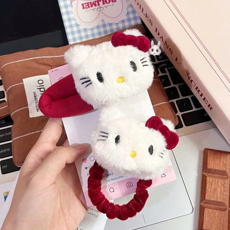 Karikatúra Sanrio Vlasy Kariky Hairpin Roztomilý Hello Kitty mačiatko plyšové lano klip na vlasy klip Sweet Bangs Bočné klipové klip