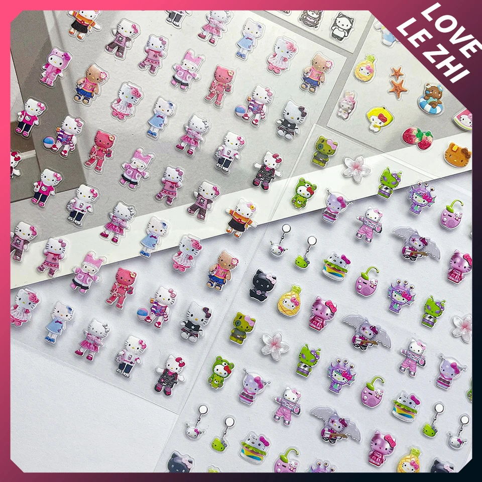 Karikatúra sanrioed hellokitty 3D klince prenos kasídových nálepiek nálepky čierna pokožka Hawaiian kt bábika Scrapbook Supusy