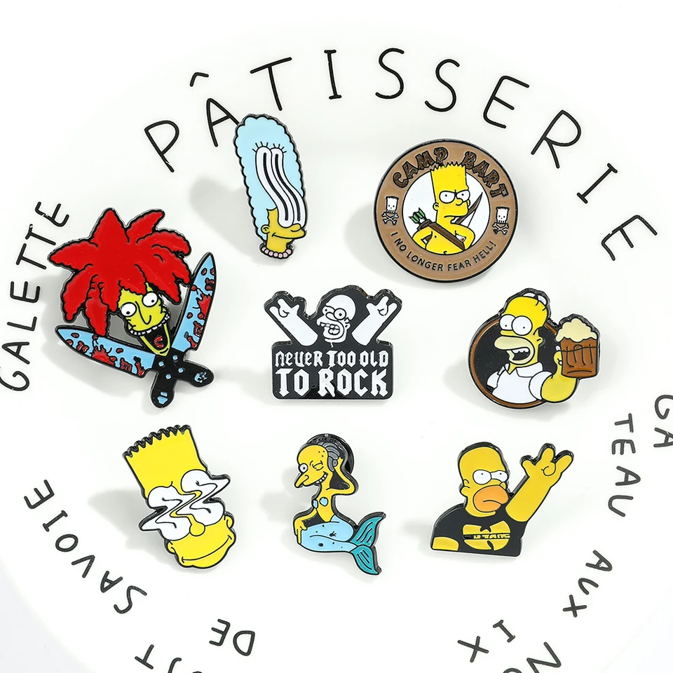 Karikatúra Simpsonovci smaltový pin Disney Kawaii Bart Simpson Homer Jay Simpson Metal Body Brošge Broš
