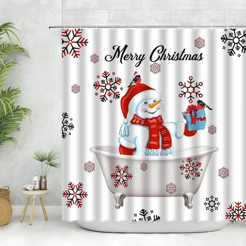 Karikatúra snehová vločka Sprchové závesy Set Set Merry Christmas Deer Pine Tree Santa Claus Nový rok kúpeľňa dekorácie tkaniny záclony