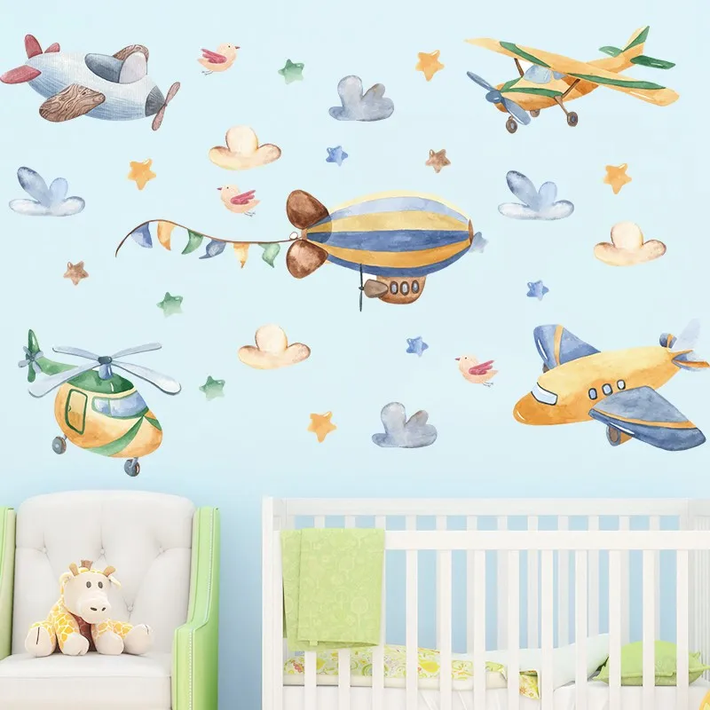 Karikatúra stíhací prúdový vrtuľník Nálepka na stenu pre detskú spálňu Domáca dekorácia DIY lietadlá nástenná maľba Art Boy's Decal PVC plagáty