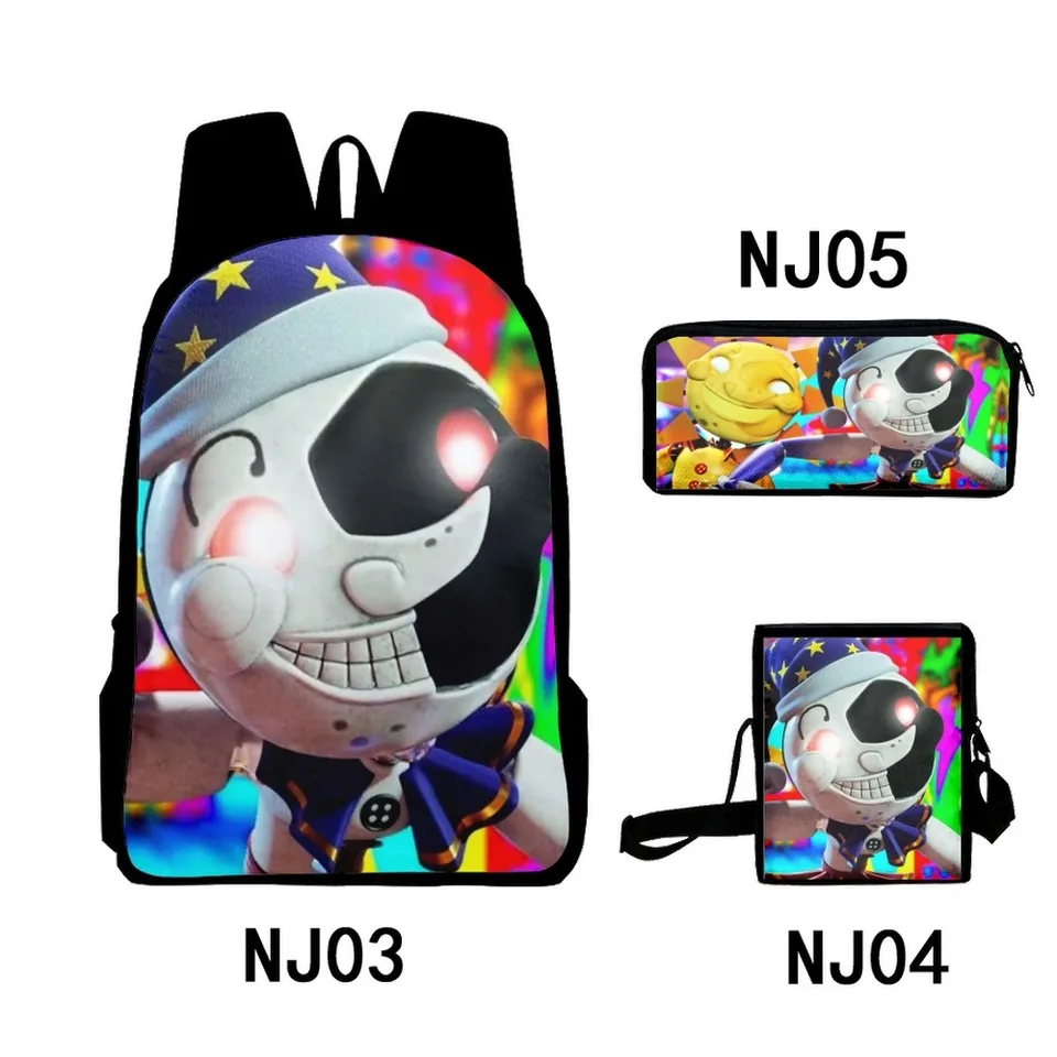 Karikatúra Sundrop FNAF Moondrop 3D Print 3ks/Set Sada Školské tašky pre laptop batoh Daypack