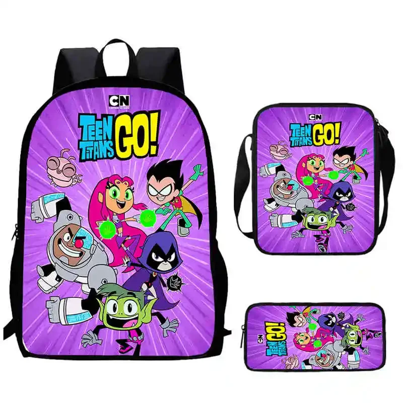 Karikatúra T-Teen Titans Go Child School Batoh s taškami na ramenné vrecká na materskú školu, najlepší darček pre chlapcov a dievčatá