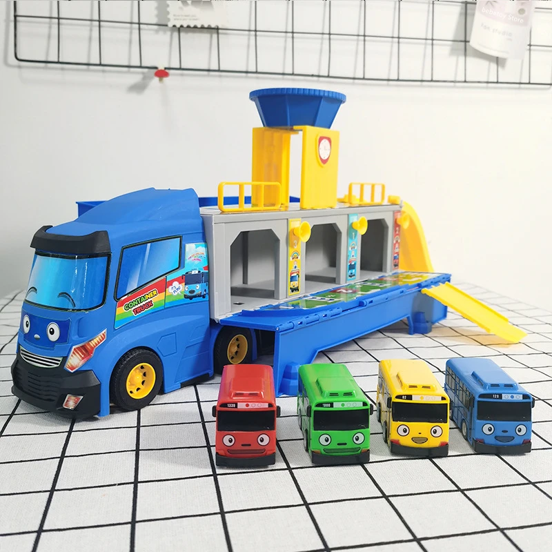 Karikatúra Tayos The Little Autobus Cantainer Storage Box Parkovisko s 3 hračkami s mini automobilmi pre deti darček k narodeninám