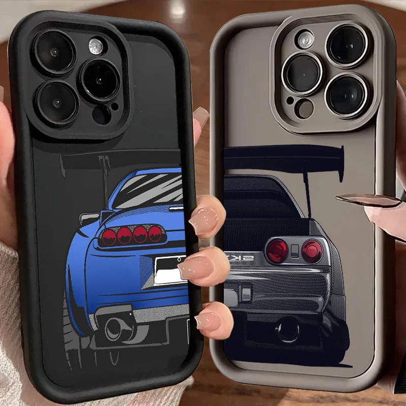 Karikatúra Tokio JDM Mužské auto Soft TPU puzdro pre iPhone 16 15 11 13 14 12 Pro Max 15 Plus Mini 16Pro Scoupproof Silikone Phone Cover