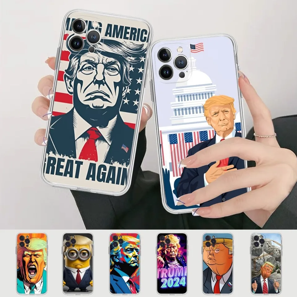 Karikatúra Trump Fun Puzdro pre telefón Silikón Soft pre iPhone 16 15 14 13 12 11 11 Pro Mini XS Max Plus X kryt