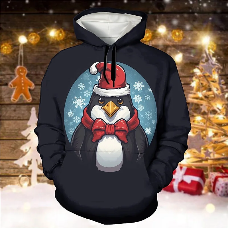 Karikatúra tučniaka vzorová mikina pre mužov Funny zviera 3D tlačené dlhé rukávy Príležitostné pulloverové topánky Hoodies Loose Mikina