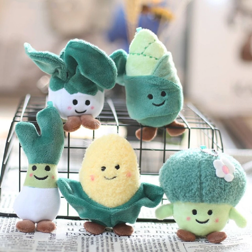 Karikatúra vtipná rastlinná plyšová bábika Keychain Scallion Zelenina plnená hračky Key Chain Schoolbag Accessories Darče