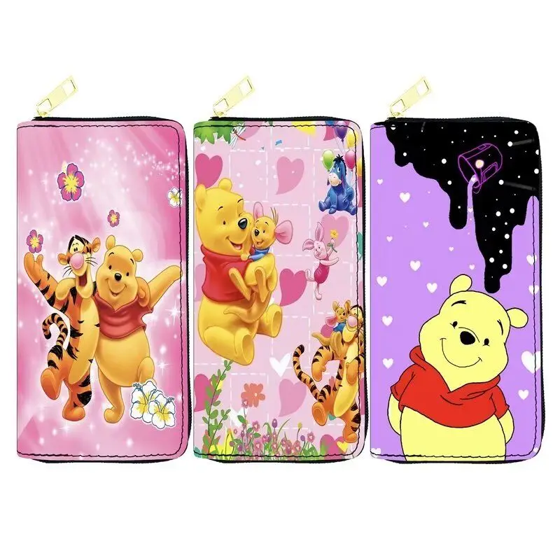 Karikatúra Winnie the Pú Shield Long Wallets PU koža kožená skotovaná kabelka držiteľ kariet módna žena Men muž zips peňaženka