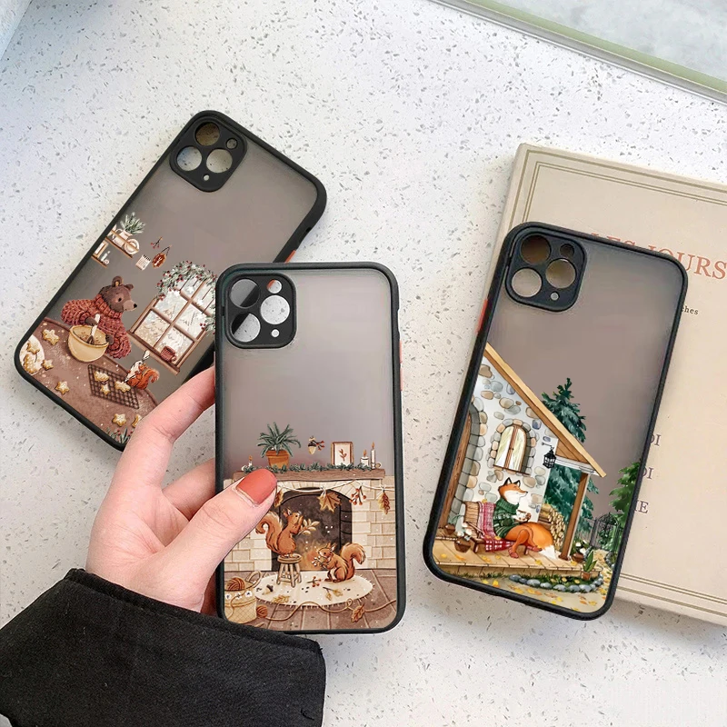 Karikatúra zvierací medveď líška veveričky pre telefón pre iPhone 16 puzdro iPhone 11 12 13 14 15 16 Pro Max xs xr x 15 plus nárazový odolný kryt