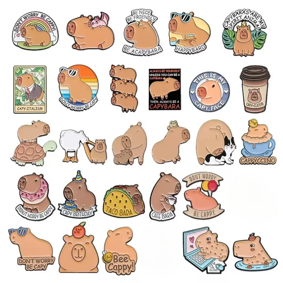 Karikatúra zvierat Caphybara set brošňa smalt