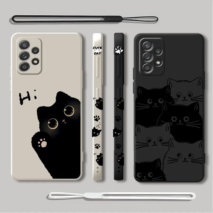 Karikatúra čierna mačka telefón pre Samsung A11 A12 A13 A14 A15 A22 A23 A32 A52 4G 5G A21S A24 4G A25 A33 A34 A42 A52S A53 A53 5G 5G 5G 5G