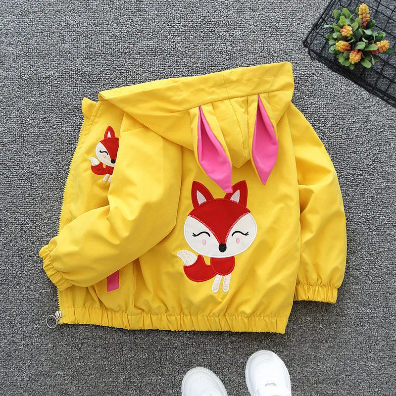 Karikatúry dievčenské bundy roztomilé malé líšky deti vetra s kabátom s kabátom jar jesenné deti Outwear Toddler Girl oblečenie 1-6y