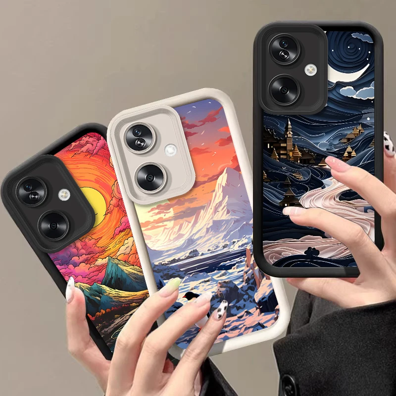 Karikačná scenéria pre Oppo Reno 11f 4Z 10 12 Pro A79 60 5G 40 58 78 74 Realme GT 6 C67 Nájdite x3 Lite Soft Silikone Puzdro