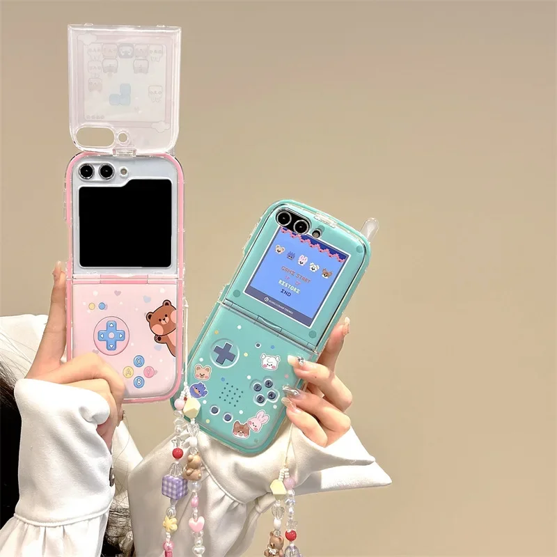 Karikačné zvieratá retro gamepad puzdro pre Samsung Galaxy Z Flip 6 5 4 3 Ochranný zadný kryt pre Zflip4 Zflip5 Zflip6 puzdro shell