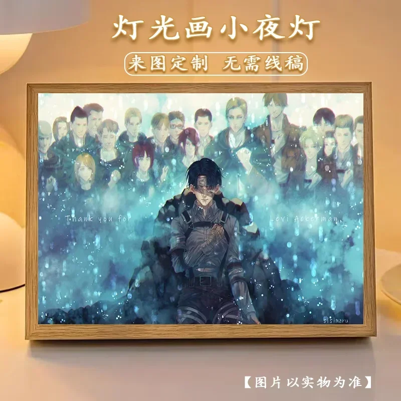 Karikačný anime útok na veliteľa vojaka Titan Eren Levi · Ackerman Light Painting Bedroom Night Light Bedside Picture Rámka Lamp