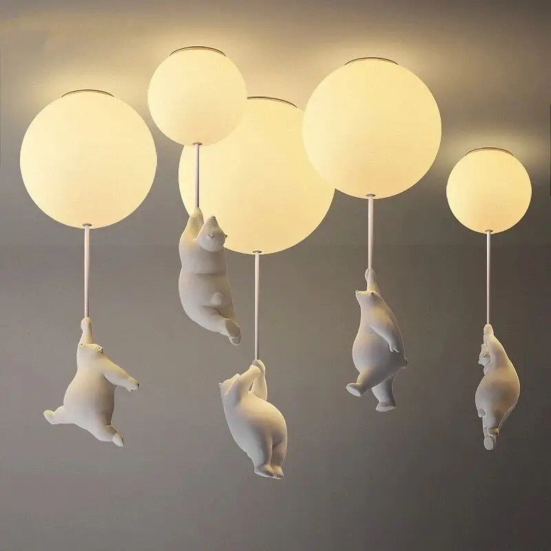 Karikačný medveď lusterné svetlo pre deti deti detská spálňa AC 220V Biela lustrová lampa materská izba Škola dekorácie LED