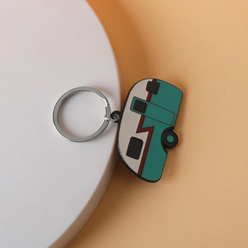 Karikačný štýl roztomilý zelený automobil Camper Van Model Keychain Metal Pendant Accessories a Kreatívne malé darčeky pre deti Hračky kľúča prsteň