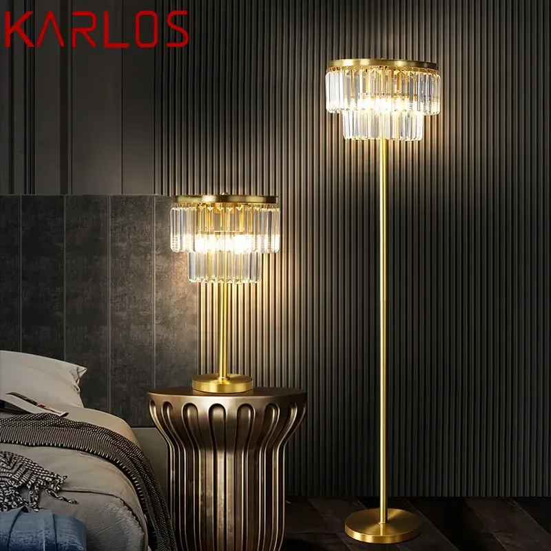 Karlos Nordic Mosadzná lampa Moderná luxusná obývacia izba Crystal Spálňa vedľa pohovky LED stojace svetlo