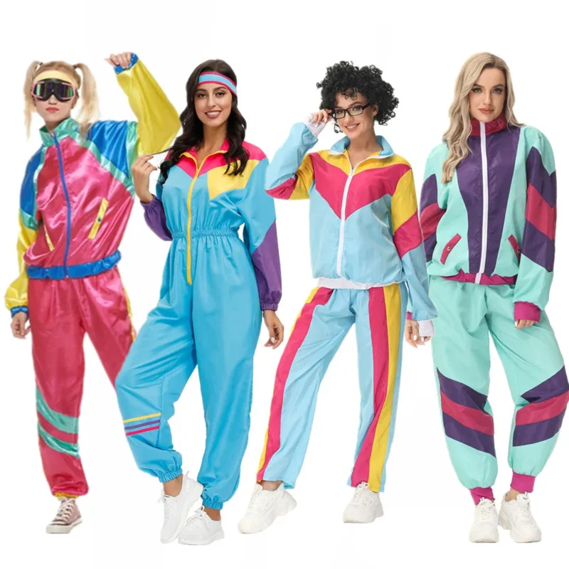 Karneval Halloween Party 60. rokov 70. rokov Hippie Cossplay Cosplay retro Disco Disco Disco Women Vitality Dance Sports Aerobics Ski Suits Ea Ea