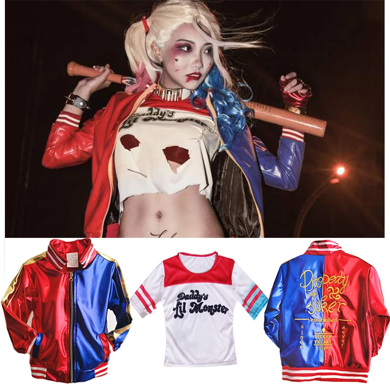Karneval Harleen Quinzel Kostýmy Dospelé dievčatá Cosplay Halloween Party tričká Tops Tops Topswear Príslušenstvo parochne kostýmy