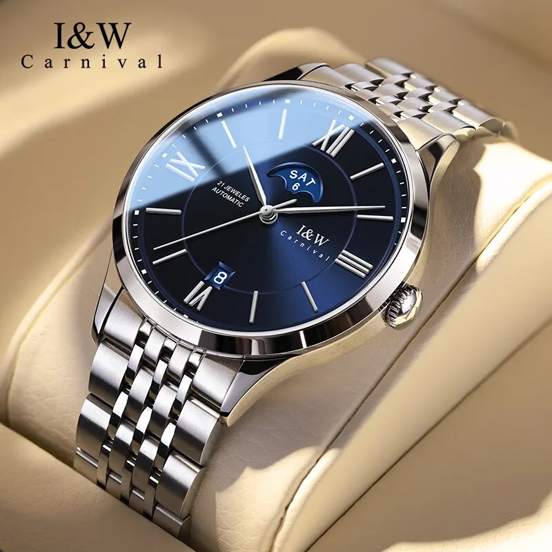 Karneval IW pre mužov sledujte Japan Miyota Mechanical Male Business Automatický kalendár náramkových hodiniek kalendár Sapphire Crystal Relogio Masculino