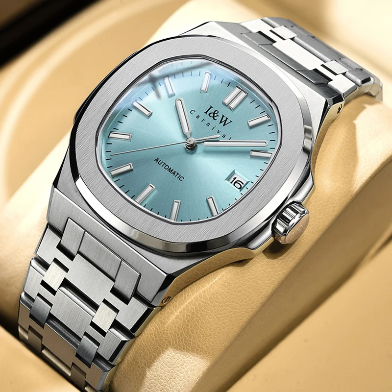 Karnevalová značka IW Series Sports Mechanical Watch for Men z nehrdzavejúcej ocele 50 m nepremokavý luxusný zafír Dovážaný pohybový hodinky