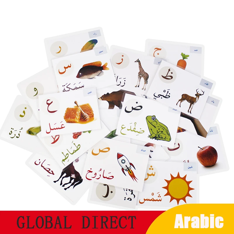 Karta pre arabskú abecedu Montessori učenie arabského textového papiera Deti deti vzdelávacie predškolské karty pre deti kognitívna hračka