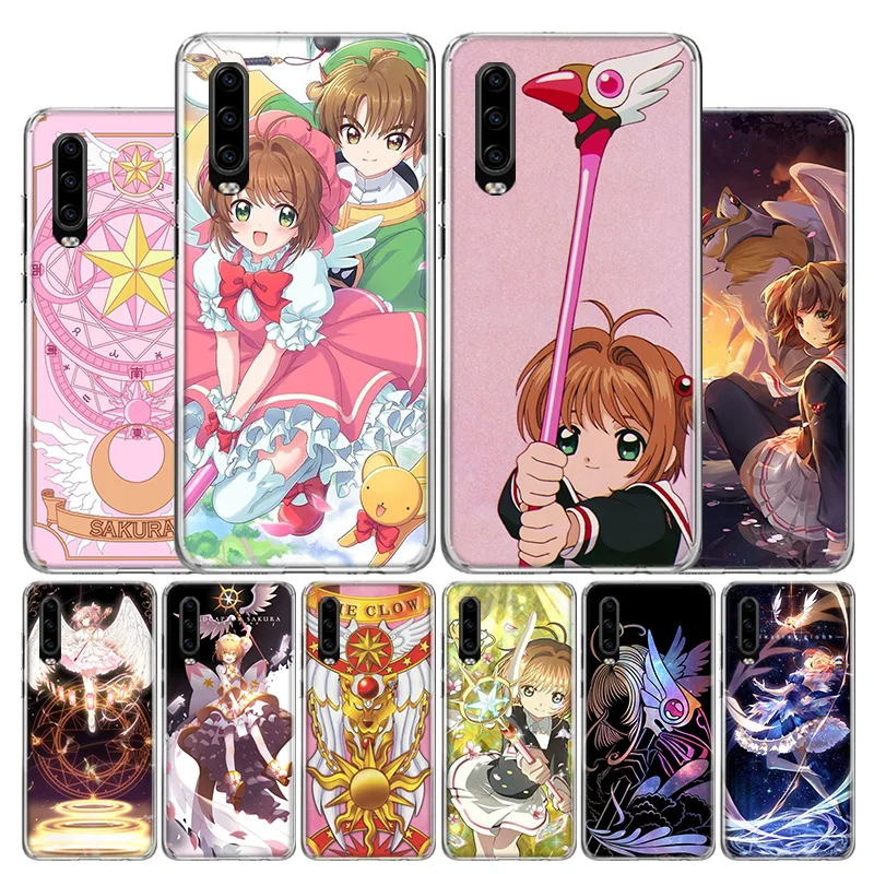 Karta Sakura Anime Cover Cover Puzdro pre Huawei P30 P20 P10 P10 P50 Pro Mate 20 40 30 10 LITE Populárny fond Art Darček Coque Coque