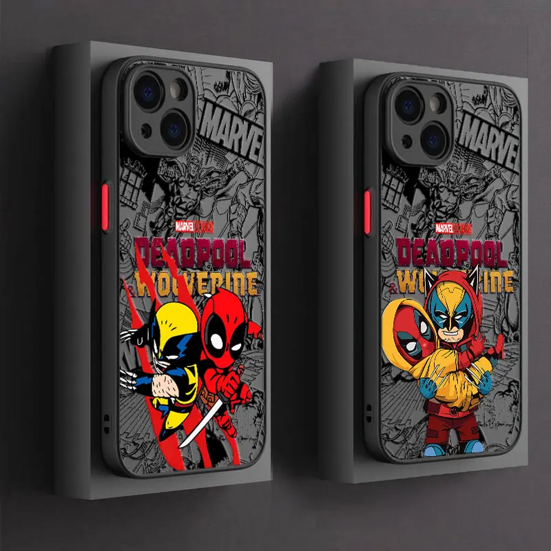Kartoon Marvel telefón pre iPhone 16 Pro Max Case 15 14 13 11 Pro 12 Mini XS 8 Plus 16pro Deadpool a Wolverine Matte Cover