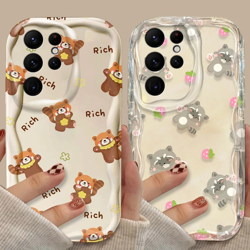 Kartoon mývalové vlny puzdro pre Samsung Galaxy S24 Ultra S23 S22 plus S21 S20 Fe A25 A55 A35 A15 A16 A05 A05S A06 Clear Back Cover