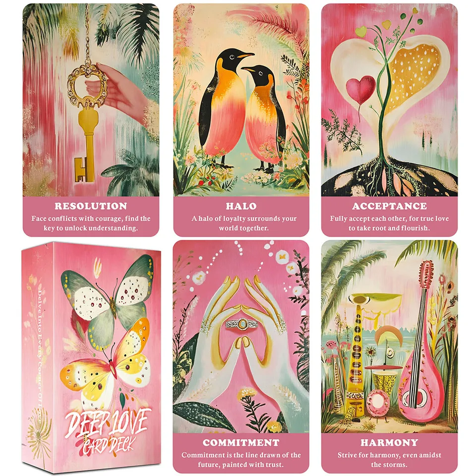 Karty Deep Love Oracle, Romance Tarot Cards, Relation Card Deck, Anglická verzia, karty Lover Clarity, 12x7cm, 56-karty