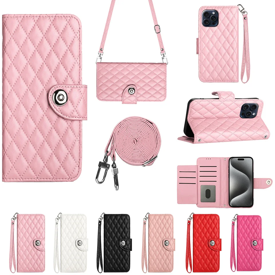 Kastíc Rhobic Lanyard Peňaženka pre Samsung Galaxy S24 Plus S23 Ultra S22 S21 Fe S20 S10 S9 S9 S8 Crossbody Multi 7 Card Cover Slot Slot Slot