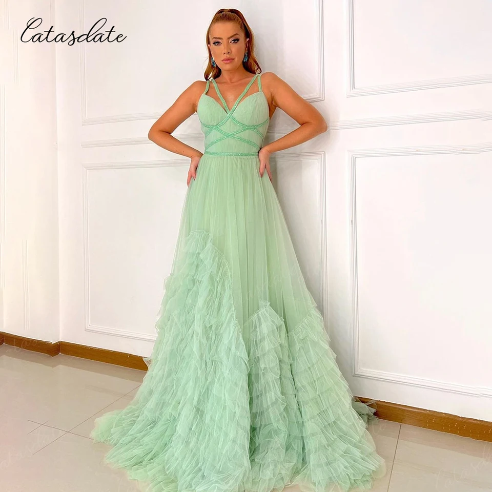 Katasdate Mincovne večerné šaty s korálkami popruhy Linkové svadobné šaty pre ženy Elegantné šaty pre špeciálne udalosti Vestido