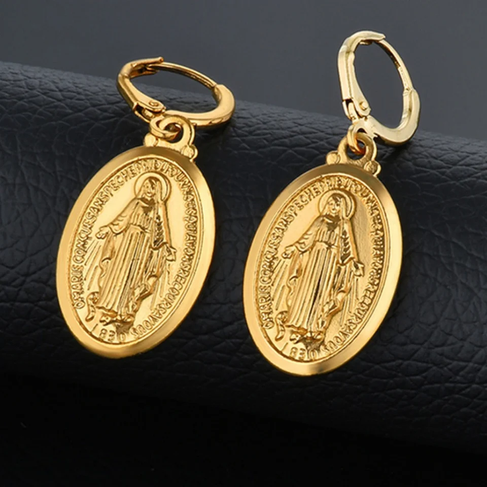 Katolícky darček Gold Color Madonna Medail/kríž Crucifix/Panna Mária/ružené náušnice pre ženy Dropshipping